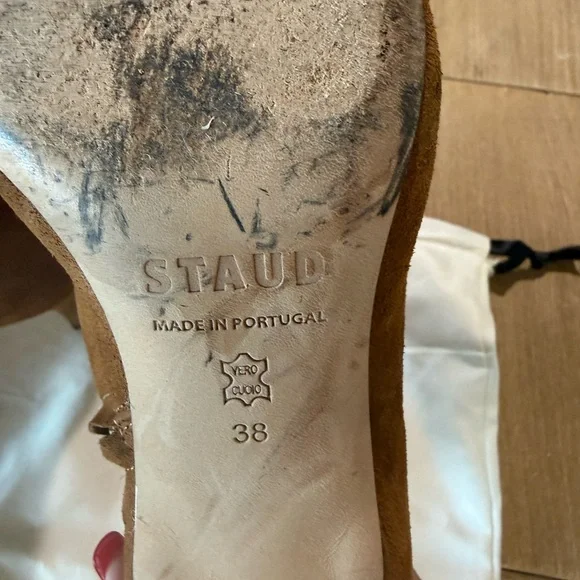 STAUD Wally Tan Tobacco Brown Suede Heeled Boots
